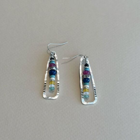 Colorful Beaded Silver Earrings M1261 - Picture 1 of 4